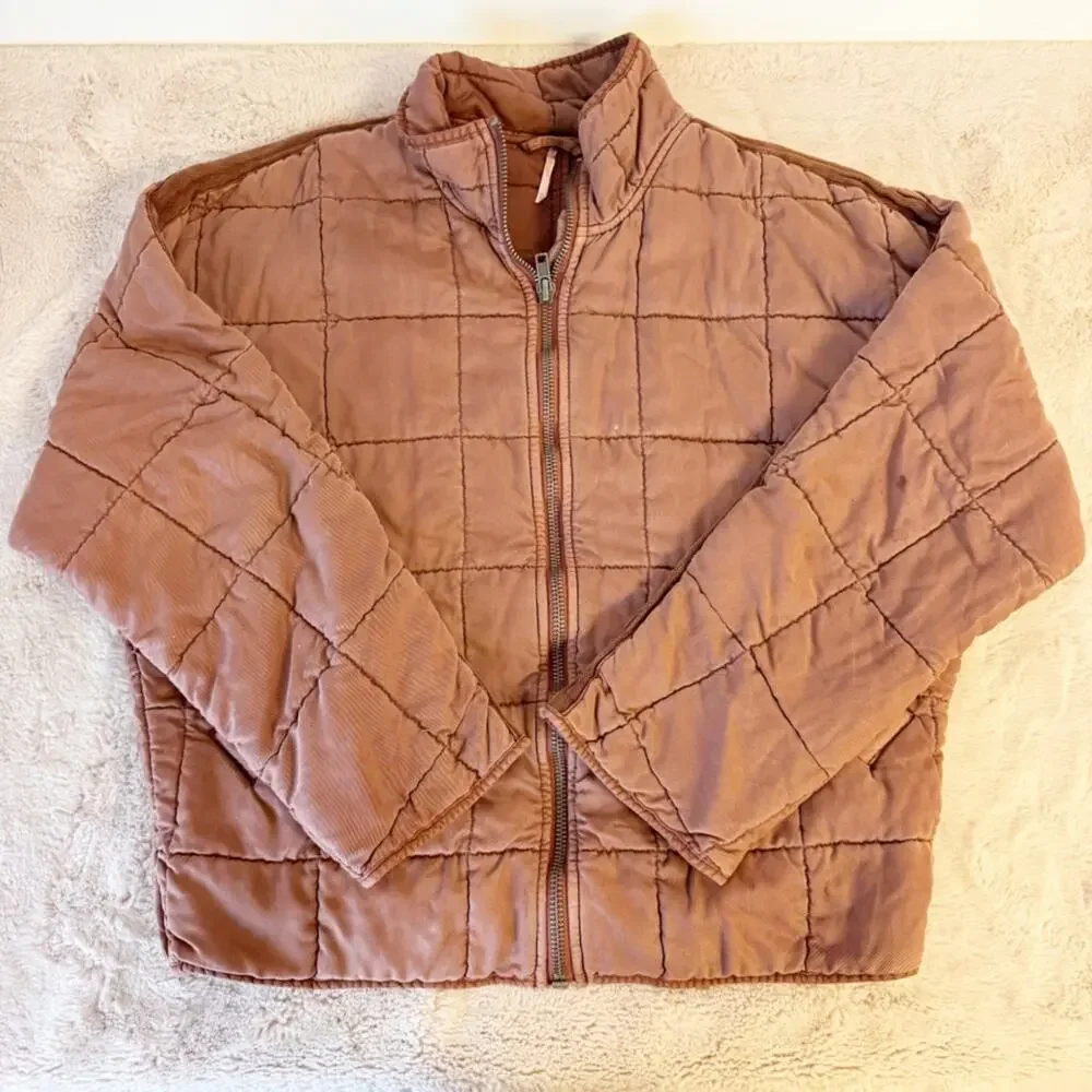 FREE PEOPLE Dolman Quilted Knit Jacket in Color Champagne Diamonds Size XS